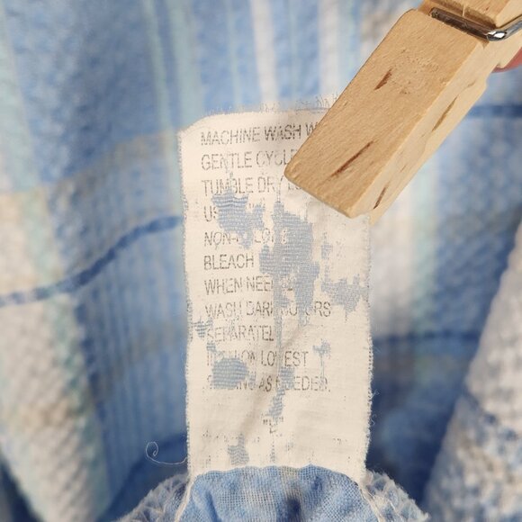 Miss Elaine Seersucker Housecoat Women's M Blue Embroidered Snap Front Pockets - Picture 8 of 8